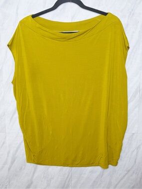 Allison Izu Mustard Short Sleeve Draped Neck Tunic Small